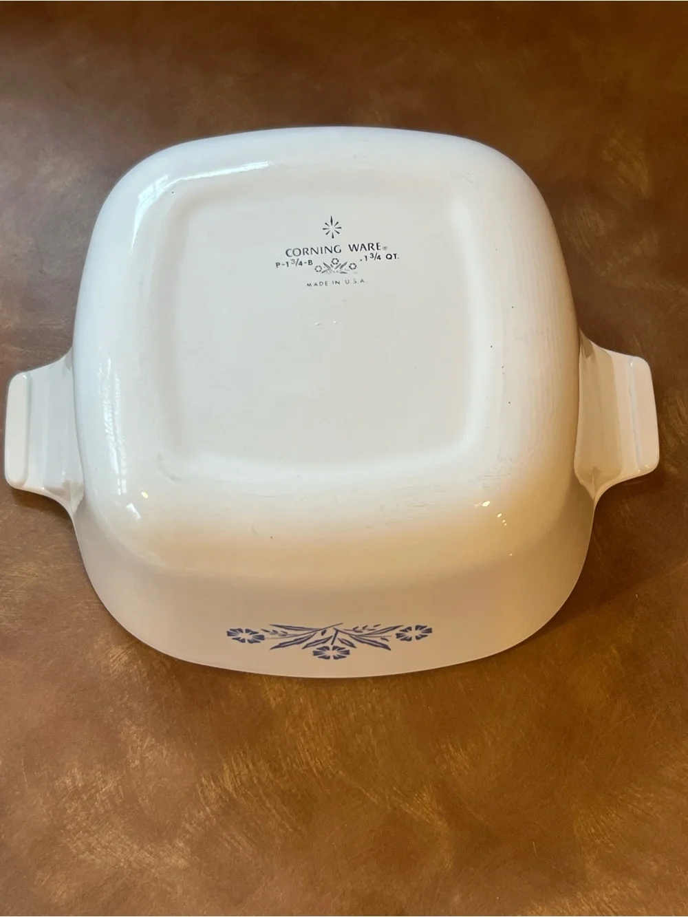 Corningware White Casserole with Blue Cornfloweri Motif and Glass Lid